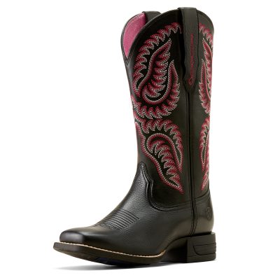 Ariat Women’s Cattle Caite Stretchfit Western Boot, Black Deertan