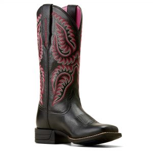 Ariat Women’s Cattle Caite Stretchfit Western Boot, Black Deertan