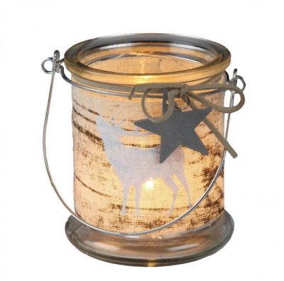 Kynttilälyhty Xmas Glass Deer&Star